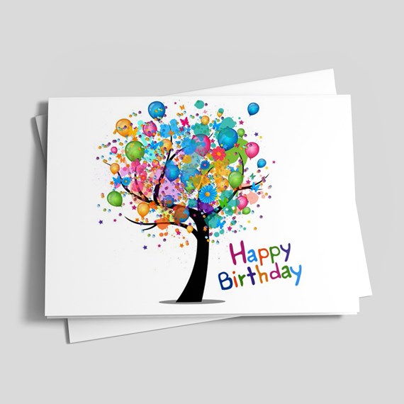 Happy Birthday Card tree balloons