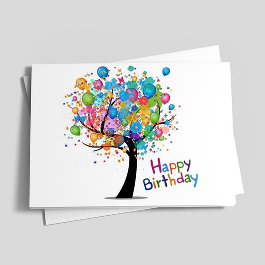 Happy Birthday Card tree balloons