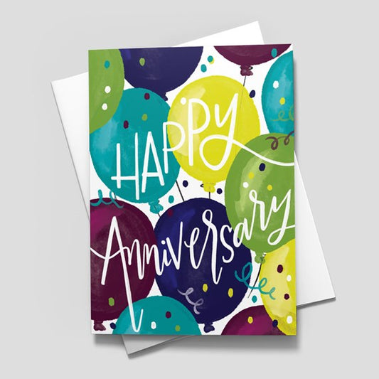 Anniversary greeting card word balloons