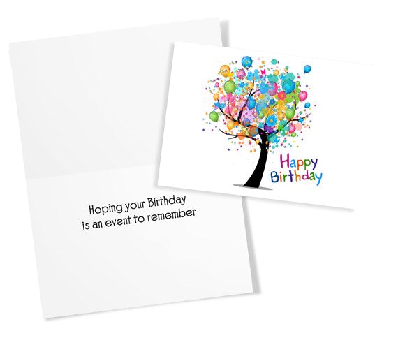 Happy Birthday Card tree balloons inside
