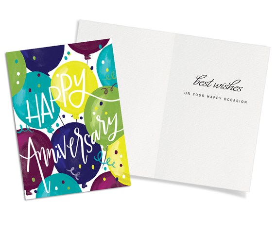 Anniversary greeting card word balloons inside