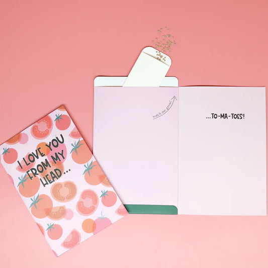 I love to ma toe greeting card front and back