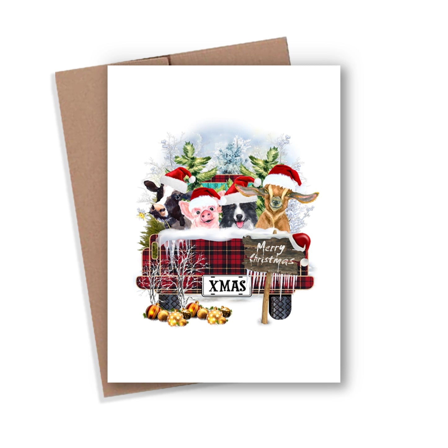 Animals in a Pickup Christmas Card